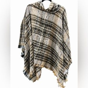 One size light brown stripe hooded poncho.